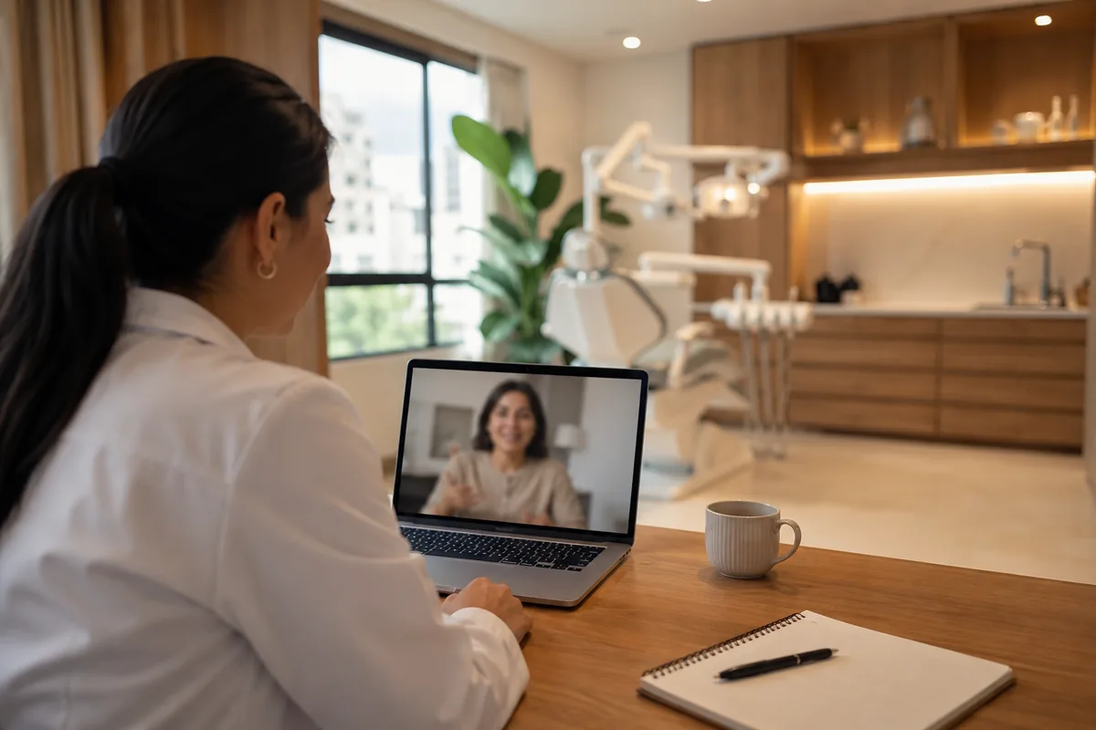 Odontóloga en videollamada con el equipo de Auxia durante el onboarding