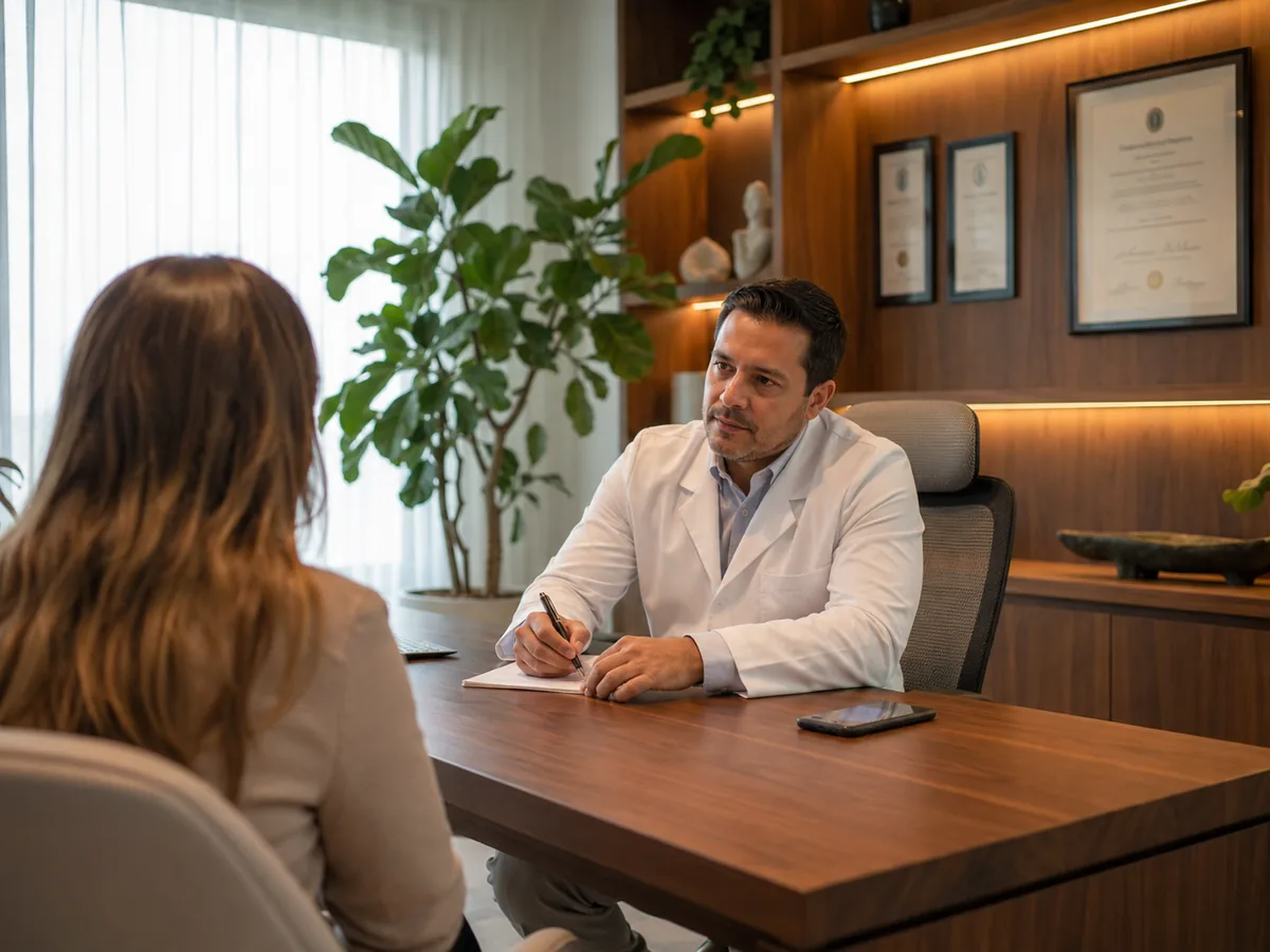 Médico atendiendo a un paciente mientras su teléfono acumula mensajes sin responder